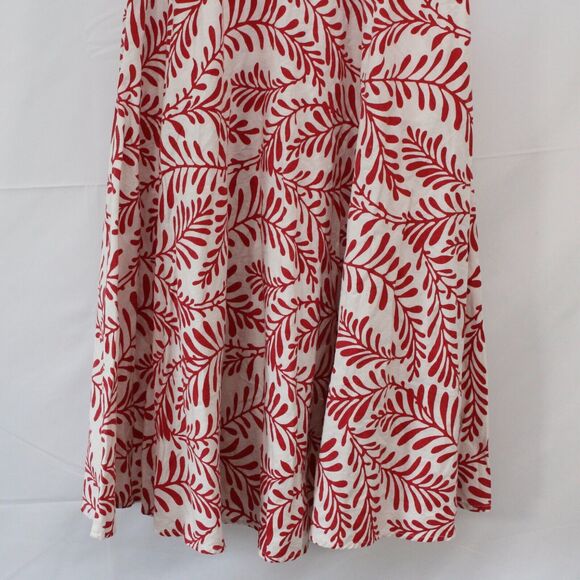 Who What Wear Long Modest A-line Red Floral White Skirt Size 4 Linen Blend Skirt - Picture 7 of 8